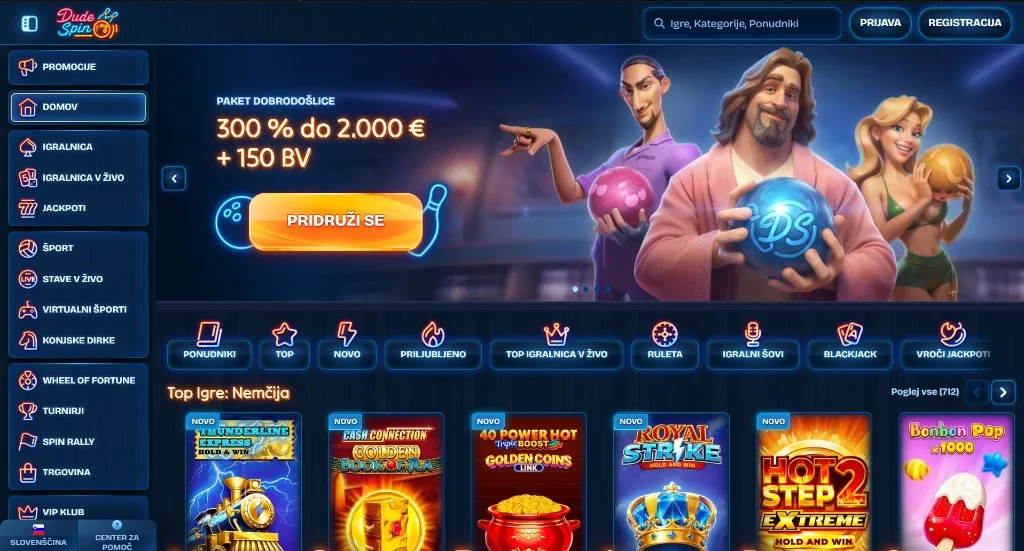 Dudespin Casino — pogled namizne strani v slovenščini