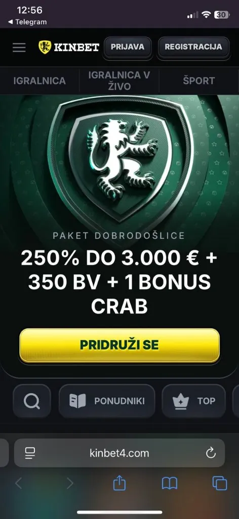 Kinbet Casino — mobilni prikaz 1