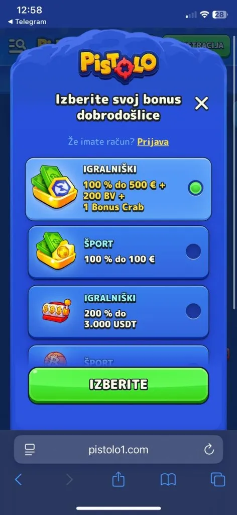 Pistolo Casino — mobilni prikaz 1