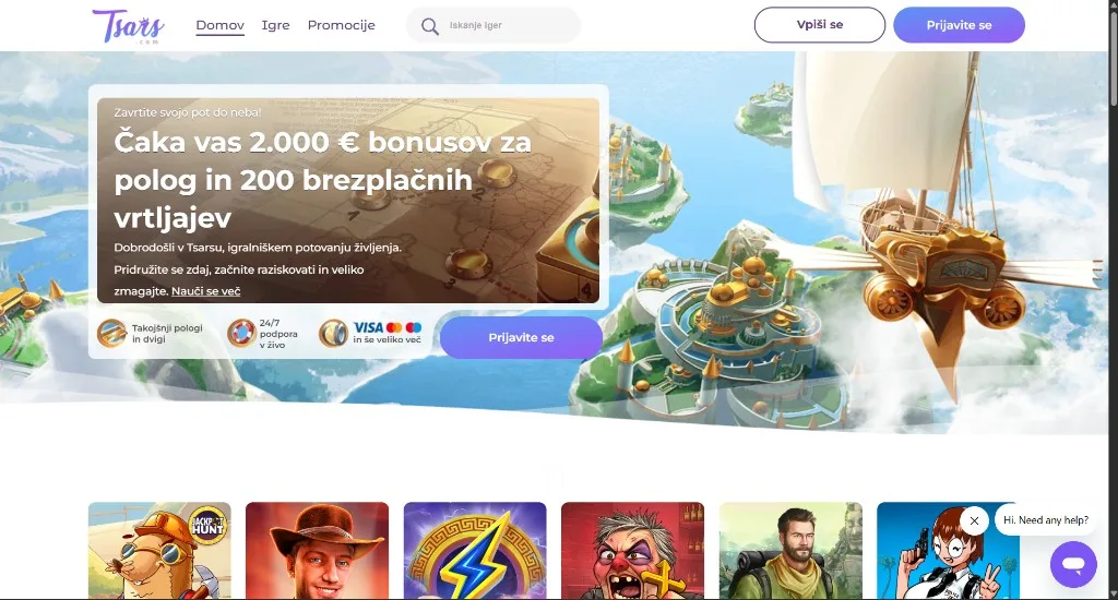 Tsars Casino — pogled namizne strani v slovenščini