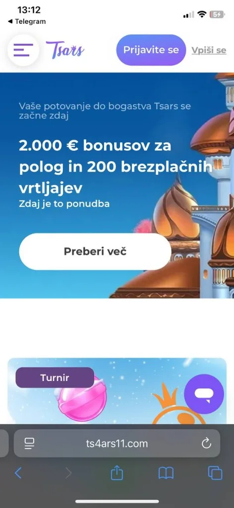 Tsars Casino — mobilni prikaz 2