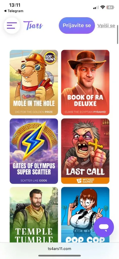 Tsars Casino — mobilni prikaz 3