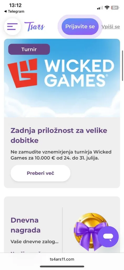 Tsars Casino — mobilni prikaz 4